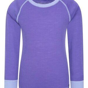 Mountain Warehouse Merino Kids Round Neck Base Layer Top Purple, Kids 7-8 Yrs